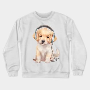 Watercolor Golden Retriever Dog with Headphones Crewneck Sweatshirt